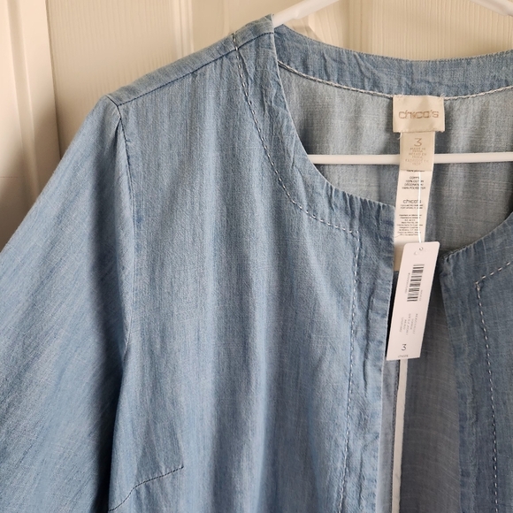 Chico's Women's Indigo Eyelet Topper 3/4 Sleeve Jacket Duster Size 3 NWT - Picture 4 of 10